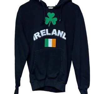 Ireland Shamrock Flag Black Hoodie Hooded Long Sleeve Sweatshirt Size Small